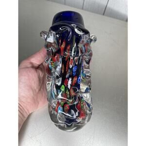 Venetian Murano Glass Millefiori Vase Vessel Vintage Unique Colorful 6.5in